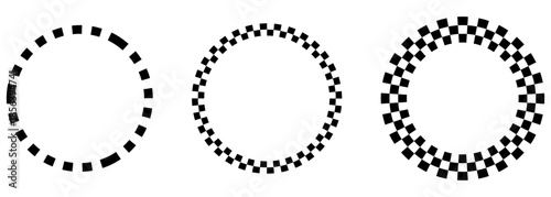 Abstract Checkered Circle Frame Set in Black and White. suitable for use as frames, borders, logos, icons, or other modern and creative design purposes.