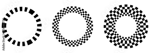 Abstract Checkered Circle Frame Set in Black and White. suitable for use as frames, borders, logos, icons, or other modern and creative design purposes.
