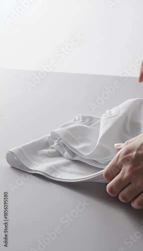 White t shirt flat lay on gray surface minimalist presentation