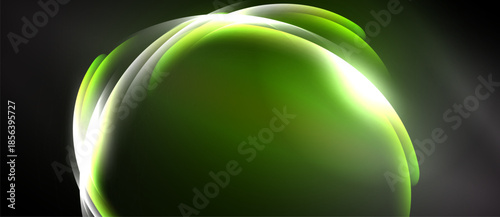 Abstract green swirl, luminous curves, dark background. Smooth gradients create flowing shapes, modern design element.