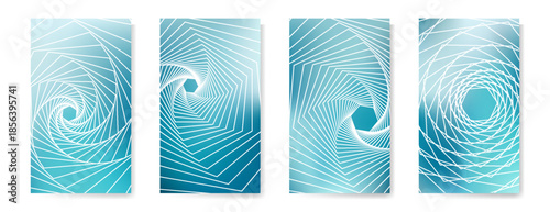 Cool flyers set, vector halftone poster backgrounds. Educational notepads. Halftone lines annual report templates. Minimal booklets. Geometric lines shapes patterns set for flyer design.