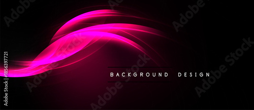 Abstract pink light streaks over black background. Smooth curves create dynamic visual effect. Modern design element.
