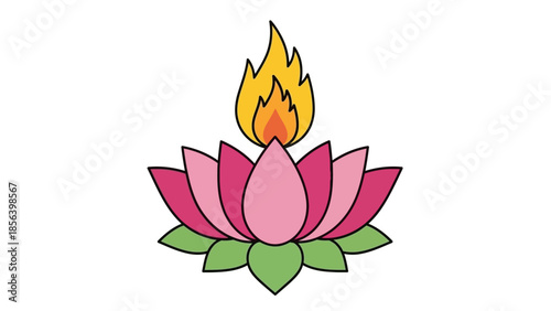 Lotus flower with a flame on top symbolizing spiritual enlightenment.