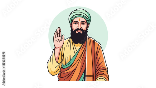 Illustration of a wise man with a beard and turban.