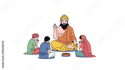 Ancient Indian Guru Teaching Students in a Traditional Setting.