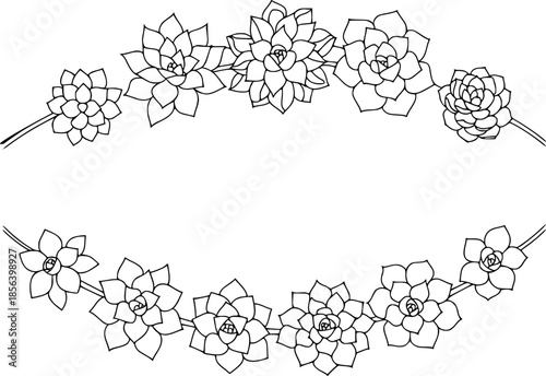 Succulent flower border frame with empty central space outline