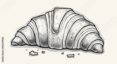 Detailed Monochrome Butter Croissant - Hand-Drawn Artisan Bakery Pastry Illustration
