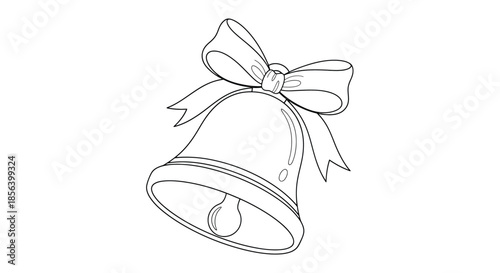 Elegant Hand-Drawn Monochrome Christmas Bell with Decorative Bow - Festive Line Art Illustration