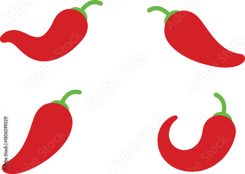 Red chili pepper silhouettes set, spicy hot vegetable icons collection, minimal flat food vector illustration for cooking, kitchen design