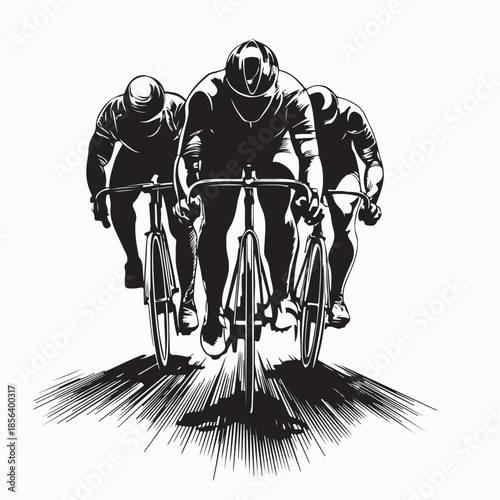 Professional Road Cyclists Speed Competition Silhouette on White Background
