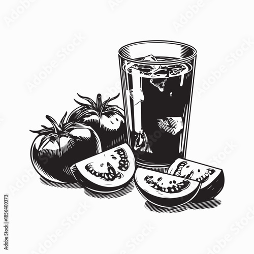 Tomato Juice Image Vector. Black and White Tomato Juice Stock Vector 