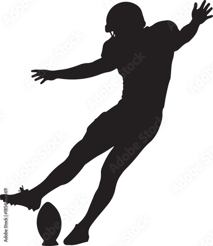 Minimalist Silhouette of a Football Punter Kicking the Ball, Dynamic Sporting Action Isolated on White , Generative Ai