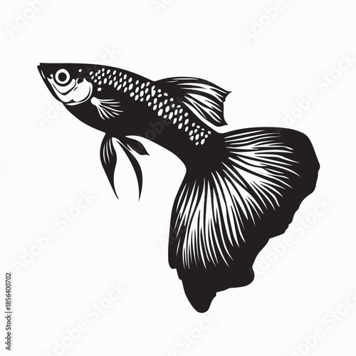 Small Guppy Fish Vector Illustration Silhouette Isolated on White Background 