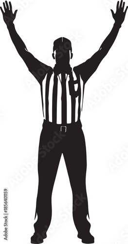 Silhouette of an American Football Referee Signaling a Touchdown with Arms Raised, Officiating Concept on White , Generative Ai