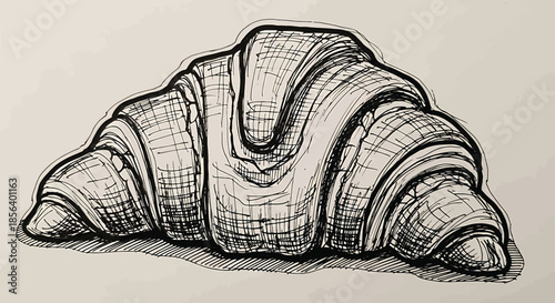 Detailed Hand-Drawn Croissant Sketch - French Pastry Bakery Illustration in Engraving Style