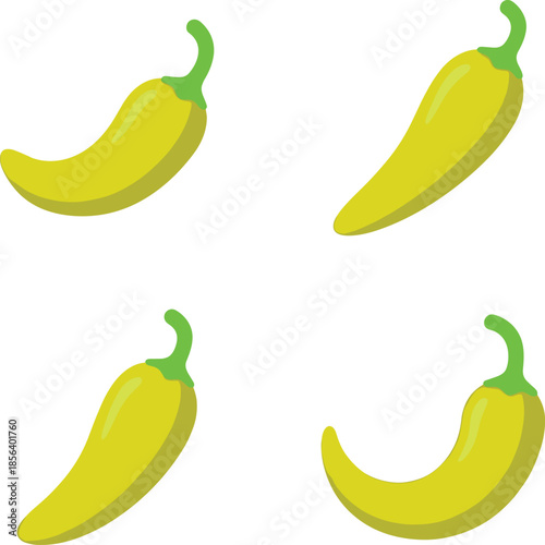 Yellow chili pepper illustration set, spicy vegetable icons collection, minimal flat food vector design for cooking, kitchen, healthy recipes