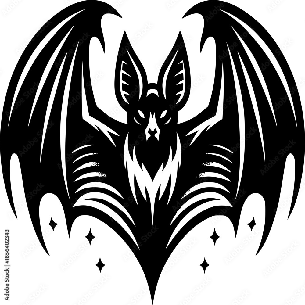 Obraz premium Gothic Bat Silhouette: A bold black silhouette of a bat with outstretched wings, evoking a sense of mystery and the night sky. 