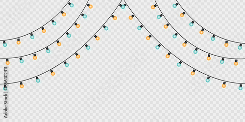 Festive colorful string lights bulb isolated on transparent background