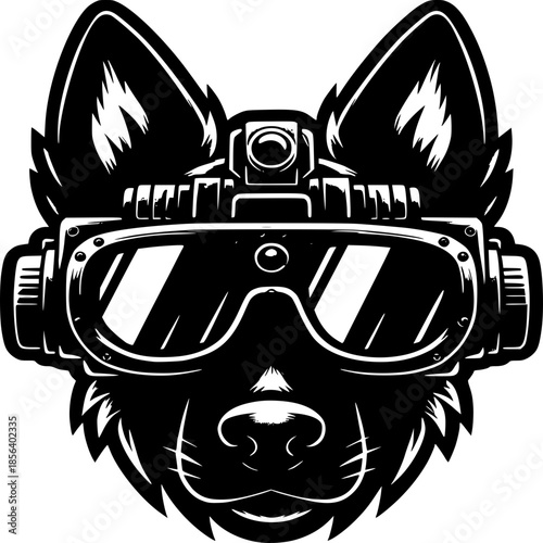 Cyber Canine: A high-tech depiction of a canine, adorned with virtual reality gear, poised on the cusp of an innovative frontier