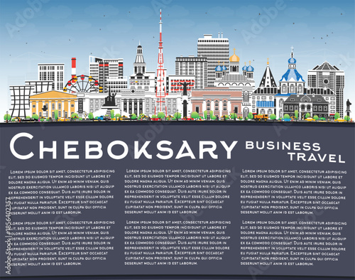Cheboksary Russia city skyline with color buildings, blue sky and copy space. Cheboksary cityscape with landmarks. Business travel and tourism concept with modern and historic architecture.