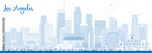 Fotografía Outline Los Angeles USA city skyline with blue buildings