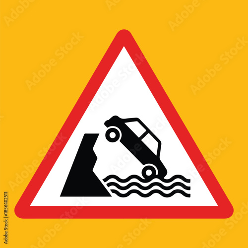 Quayside or River Bank Warning Traffic Sign Vector