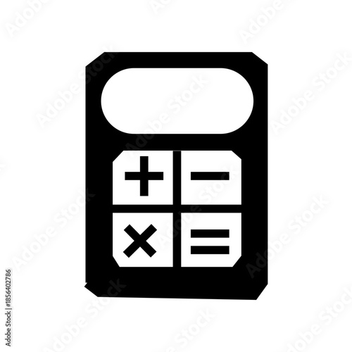 Black calculator silhouette icon isolated on white background. Clean flat design symbolizing finance, accounting, mathematics, business, or education concepts