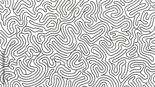 Abstract black and white organic line pattern background, reaction diffusion texture, seamless maze design, fluid wavy hand drawn vector illustration,