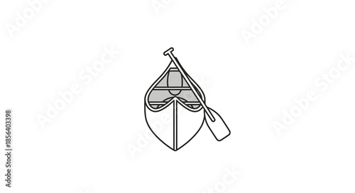 Traditional Wooden Canoe with Paddle Line Art Illustration Vector Icon