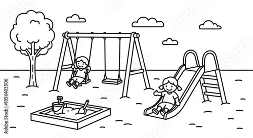 Children Having Fun Playing Outdoors on a Sunny Day Playground Scene
