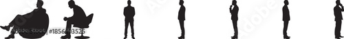  Men Executive Silhouettes Set Standing and Sitting in Different Angles Editable Vector