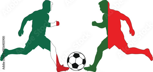 Soccer Players Silhouettes Representing Mexico and Portugal National Teams Facing Each Other for Match Competition Concept , Generative Ai