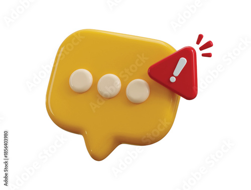 Alert notice chat message icon 3d render concept of speech bubbles symbol on social media with alert notice comment or user reply sign false correct problem fail chat message icon vector illustration