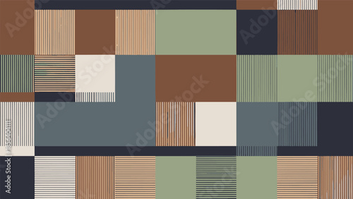 Abstract Geometric Pattern with Textured Lines and an Earthy Color Palette Creating a Modern Organic Patchwork Design