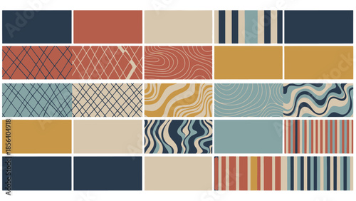 Curated Grid Display of Upscaled Retro-Inspired Abstract Patterns and Solid Color Blocks, Perfect for Digital Design Projects