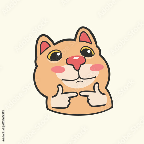 Shy Kawaii Cat Meme Sticker Vector Cute Illustration