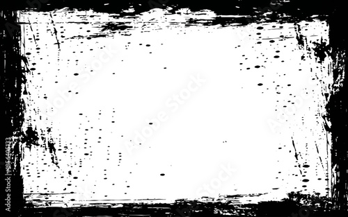 Grunge photo frame. Rectangular old black flyers on transparent background. Vector illustration. 