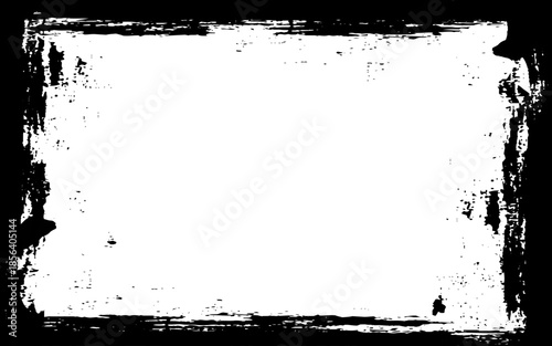 Grunge photo frame. Rectangular old black flyers on transparent background. Vector illustration. 