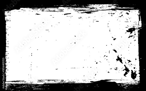 Grunge frame templates. Ink paint border with rough edges for poster and banner. Retro textured overlay.