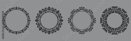 Set of decorative frames Elegant vector element for design in Eastern style, place for text. Floral black and gray borders. Lace illustration for invitations and greeting cards