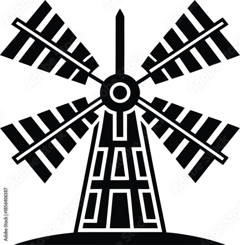 Minimalist black windmill silhouette graphic on white background