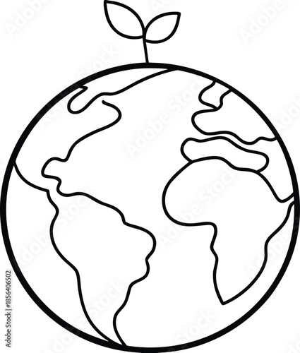 Earth with Sprout Line Art Vector plant growth