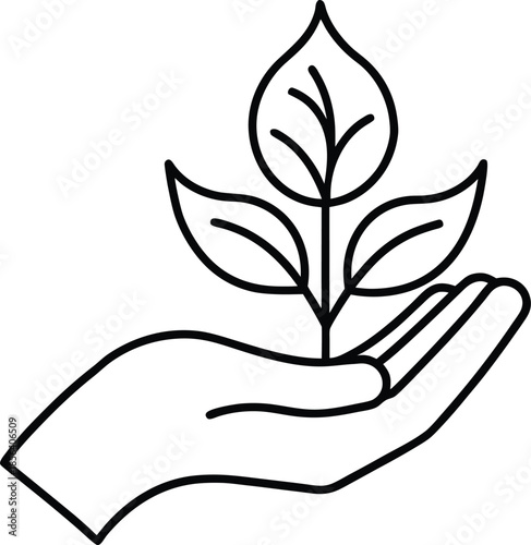 Minimalist eco hand holding green sprout line art vector 1