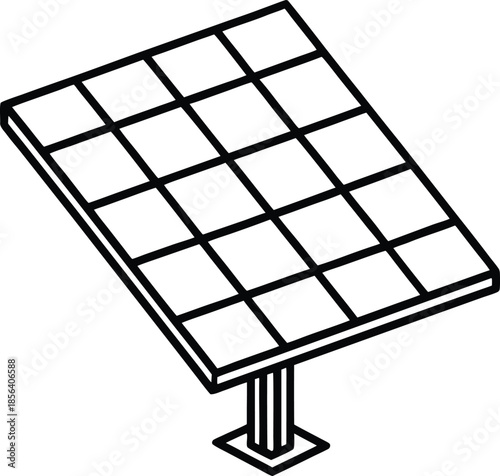Solar panel line art vector isometric view thin black outline