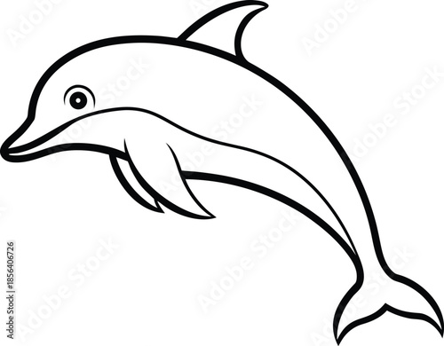 Dolphin line art vector with black outline and white fill 1