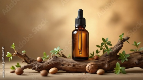 Glass dropper bottle with natural extract or essence like nut oil 