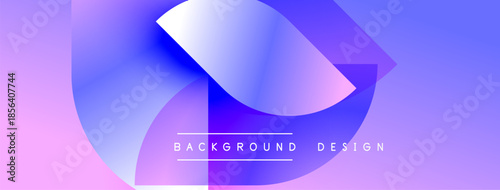Abstract gradient shapes create modern design. Purple, blue hues blend smoothly. Text reads background design. Minimalist aesthetic.