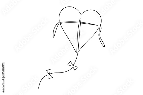 Continuous  one line art of a kite with string in minimalist outline style for logo or icon
