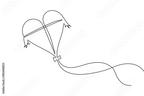 Continuous  one line art of a kite with string in minimalist outline style for logo or icon