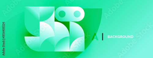 Abstract robot head design. Teal, green hues dominate composition. Modern, minimalist aesthetic. Digital illustration, clean lines present.